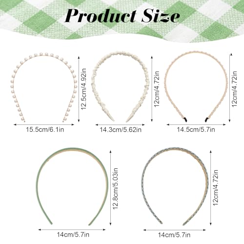 5-Piece Vintage Green Headbands Set Non-Slip Pearl & Floral Hair Bands