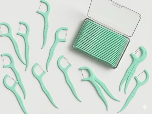 SmileSet Mint Dental Floss Picks 50 Pack - BPA-Free Dual-Action Flossers