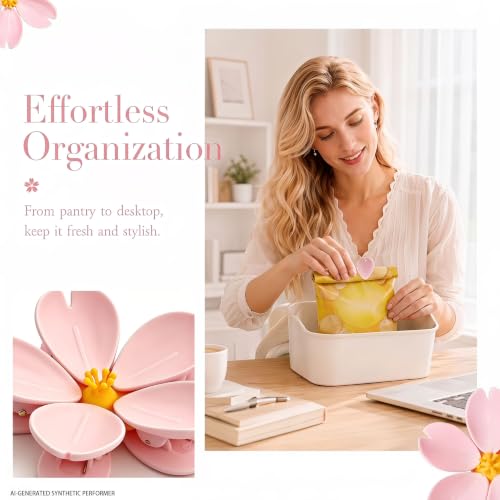 Cherry Blossom Magnetic Bag Clips - 4 Flower Set with Detachable Petals