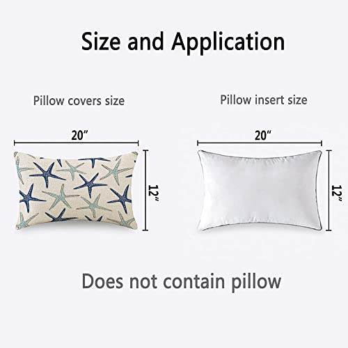 Nautical Starfish Throw Pillow Cover 12x20 Inch - Navy Blue Faux Linen