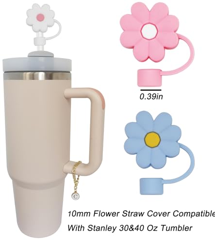 3PCS Flower Silicone Straw Covers for Stanley Cup + 2 Letter Charms