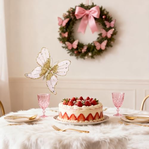 Pink Glitter Butterfly Christmas Ornament with Clip