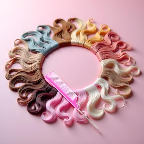 Pink Carbon Fiber Metal-Pin Rat Tail Comb for Hair Styling and Parting
