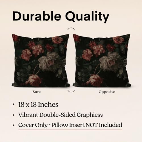 Vintage Rose Floral Throw Pillow Cover 18x18 Inch - 003-Darkness