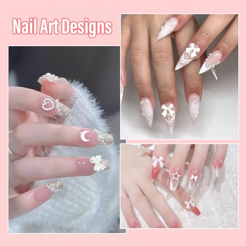 AnoleAir White Assorted Nail Charms Acrylic Bows Flowers Pearls and Gold Rivets