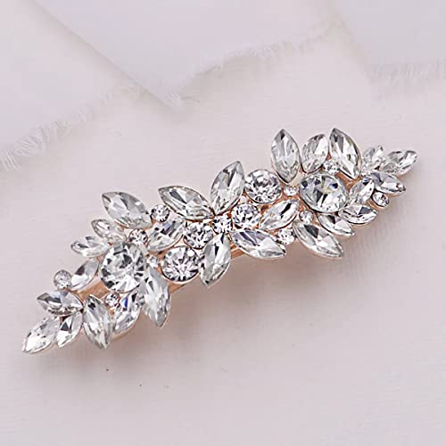 Crystal Rhinestone Hair Barrette Flower Design Silver Hair Clip
