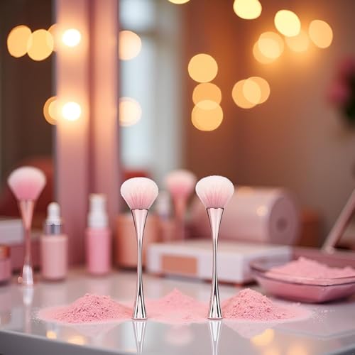 2Pcs Rose Gold Nail Art Dust Remover Brush Soft Bristles Manicure Tool