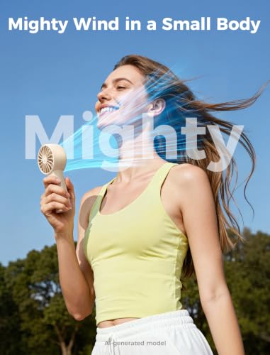 Aecooly Mighty Portable Handheld Fan, USB Rechargeable with Display - Beige