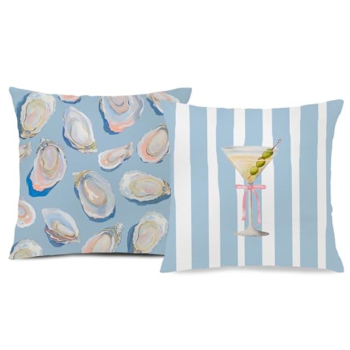 Coastal Oyster Shell & Martini Pillow Covers Set of 2, 18x18