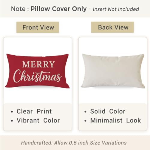 PANDICORN Christmas Pillow Covers 12x20 Red Merry Holiday Home Decor Crimson Red