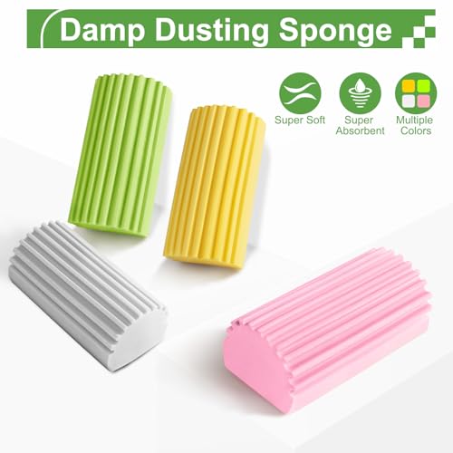 Jeymei Damp Dusting Sponge - Reusable Grey Cleaning Sponges, 4-Pack
