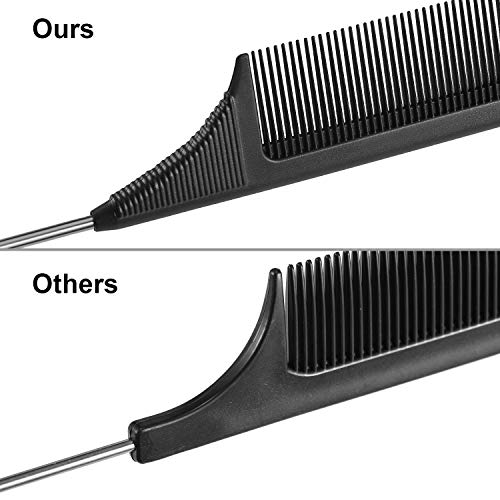 Leinuosen 2 Pcs Rat Tail Combs Carbon Fiber Metal Pin Teasing Hair