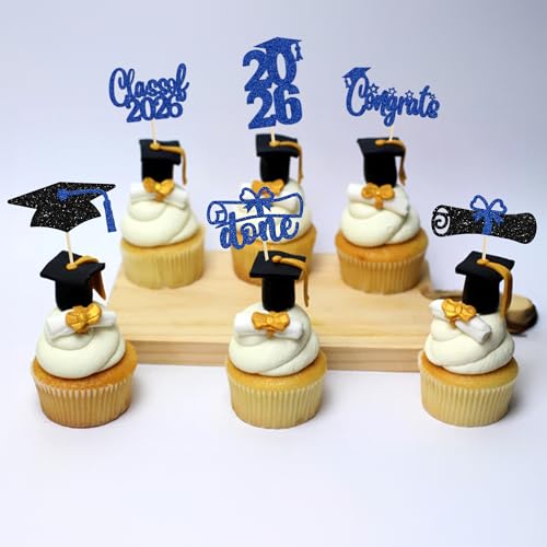24 Pack Graduation Cupcake Toppers - Class of 2026 Glitter Decor