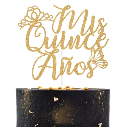 Mis Quince Años Cake Topper - Elegant Gold 15th Birthday Decoration