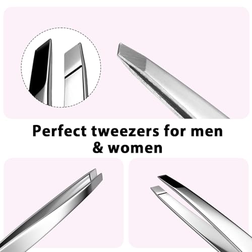 Precision Slant Eyebrow Tweezers 2-Pack Stainless Steel with Cases