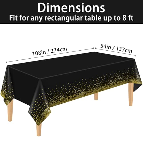 Kopokita Black and Gold Dot Disposable Tablecloths - 2 Pack, 54x108 Inch
