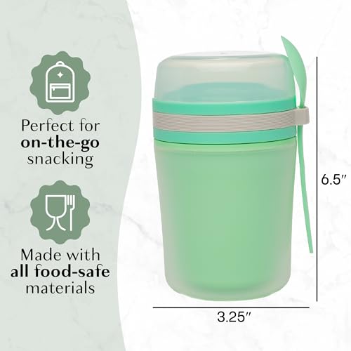 Goodful 14-Ounce Double Wall Insulated Yogurt Container with Lid & Spoon - Leak Proof, Microwave & Dishwasher Safe, Green - Pack of 1
