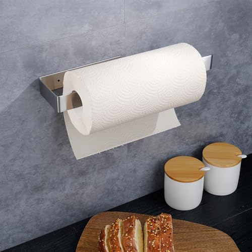 Silver Self-Adhesive Paper Towel Holder - Stainless Steel Under Cabinet Mount