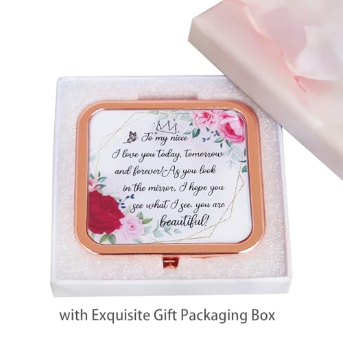 Pocket Mirror for Women, Rosegold Square 2.8”×2.8” Metal Frame