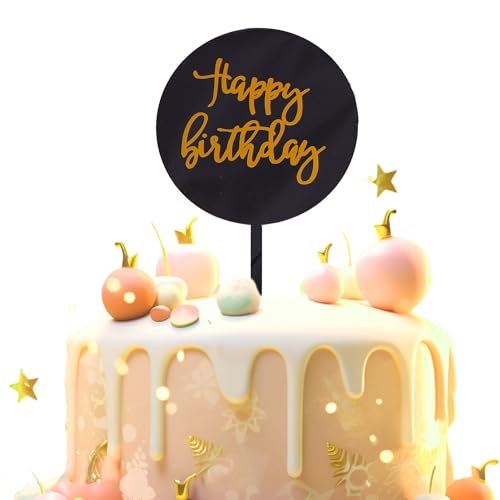 Elegant Black Acrylic Happy Birthday Cake Topper - 3.94" x 6.49"