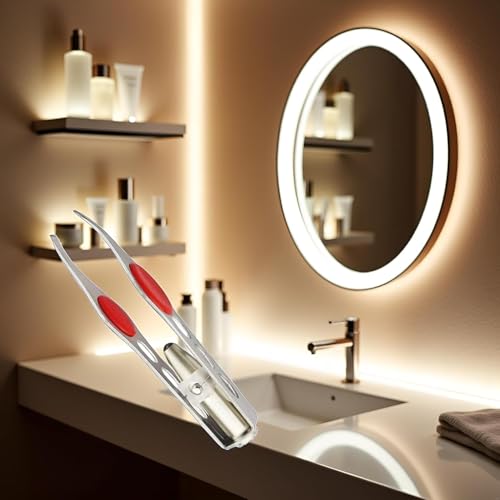 ZLmoue LED Light Silver Tweezers for Eyebrow Shaping and Hair Removal