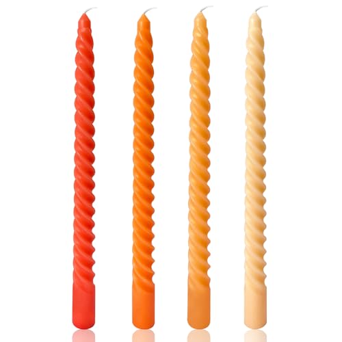 Orange Gradient Spiral Taper Candles - 10 Inch, 4 Pack for Fall & Halloween