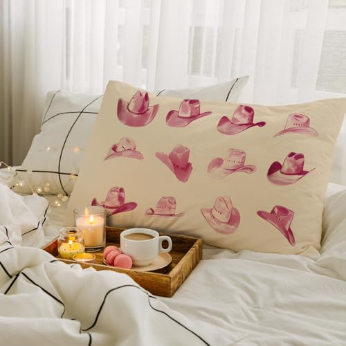 JINYO Retro Pink Cowboy Hat Pillow Covers 12x20 Inches