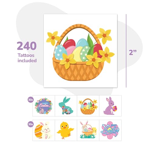 ArtCreativity 240 Pcs Easter Temporary Tattoos for Kids Basket Stuffers