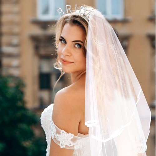KICOSY Bride Headband, Satin Sash and Veil Set for Bachelorette Party