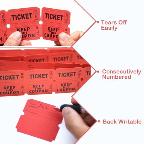 Homrelaxy Red Double Raffle Tickets 2x2 Inch Pack of 2000 for Events