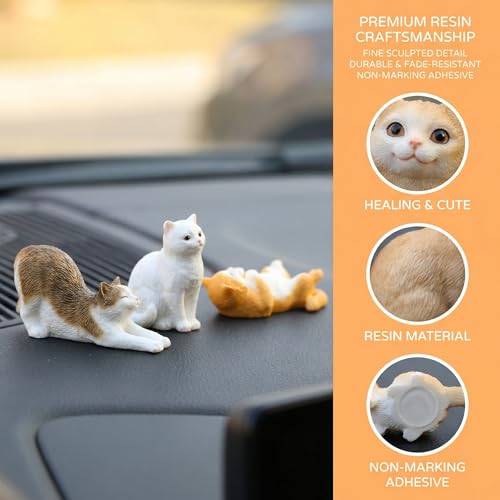 6-Piece Realistic Cat Dashboard Ornaments - Cute Resin Cats