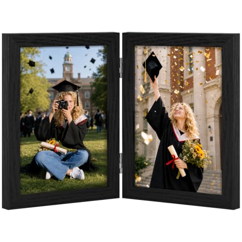 Vittanly 5x7 Double Picture Frame - Hinged MDF Frame with Plexiglass