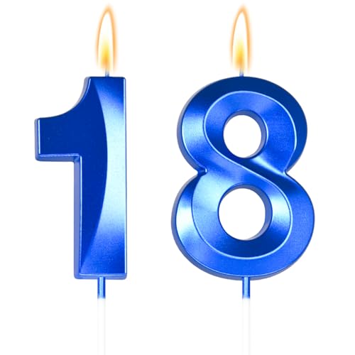 GloryMo Navy Blue 18th Birthday Candle - Number 18 Cake Topper for Boys, 2.76 Inch Large Size, 200g