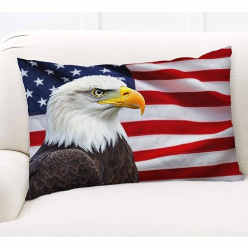 EKOBLA American Bald Eagle USA Flag Lumbar Pillow Cover 20x30 Inch