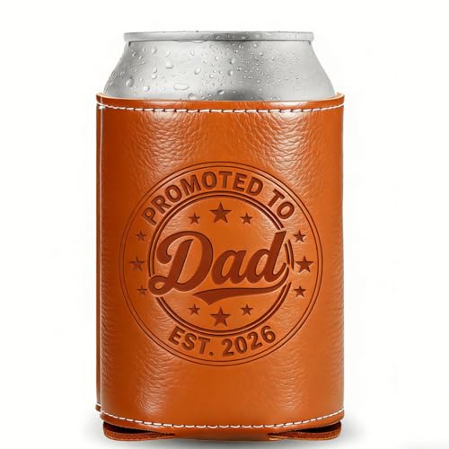 Leather Beer Can Cooler Sleeve for New Dads - Gift for Expecting Fathers