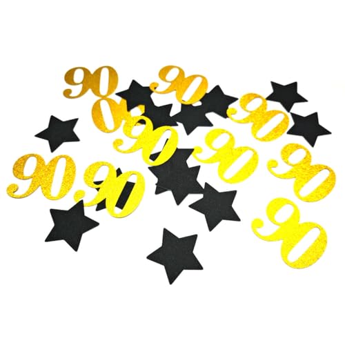 Gold 90th Birthday Confetti - 60 PCS Black Star & Number Decorations