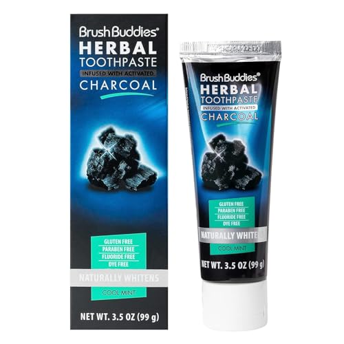 Brush Buddies Herbal Charcoal Toothpaste 3.5 oz - Fluoride Free Cool Mint