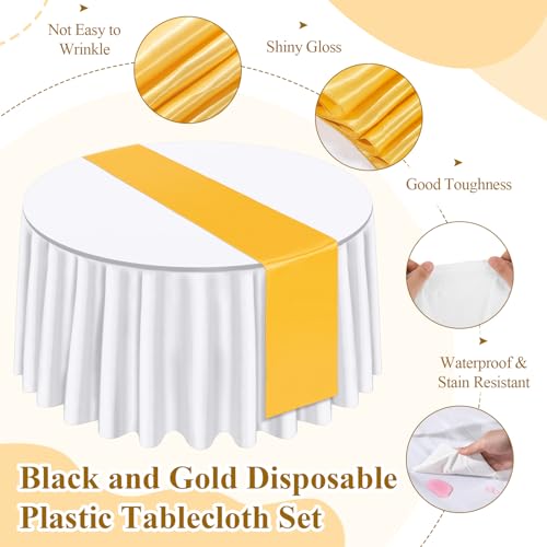6 Pack Disposable Plastic Table Runners 84 Inch Gold & White - Party Decor