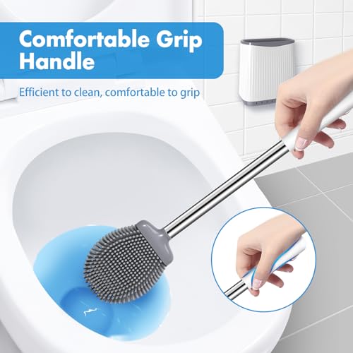 TRENTI Silicone Toilet Brush and Holder Set - Flexible Wall-Mounted, White