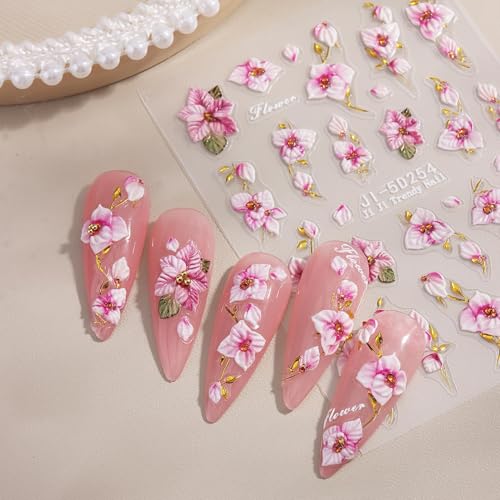 TailaiMei Gold Floral Nail Stickers Self-Adhesive Art Decals 4 Sheets