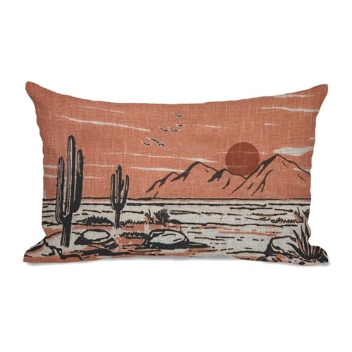 Southwestern Landscape Lumbar Pillow Cover, Rust Orange 12x20 Inch