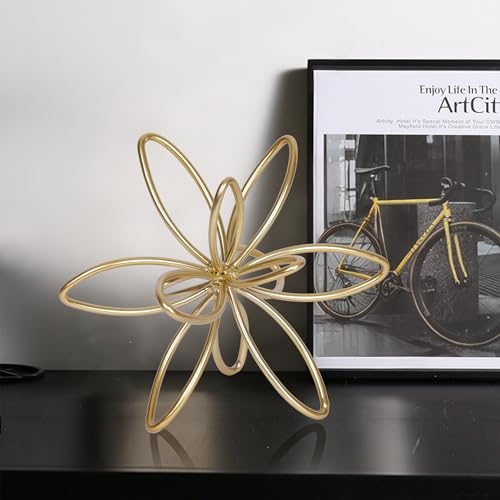 Modern Gold Metal Flower Sculpture | Geometric Abstract Decor