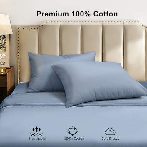 Lirex Queen Pillow Cases Set of 2, Light Gray Blue, 300 Thread Count
