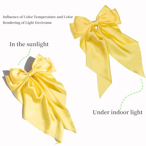 Yellow Silk Satin Hair Bow Clip for Women and Girls Oversized