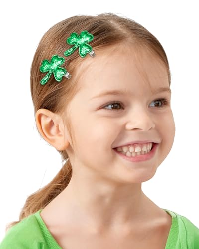 Glitter Shamrock Green Hair Clips - 6 Pack St. Patrick's Day Hairpins