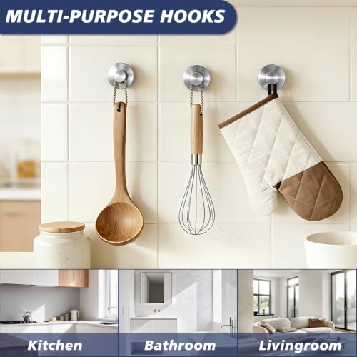 disbam 2 Pack Brushed Nickel Suction Cup Towel Hooks for Bathroom Mirror
