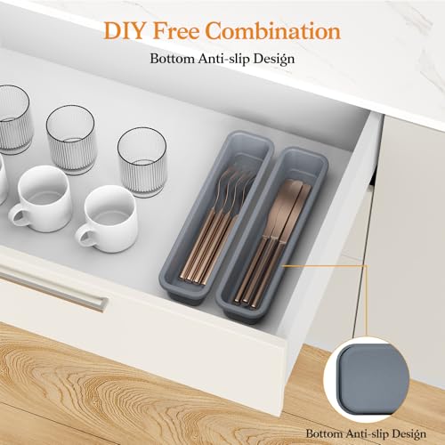 2 Pack Silicone Utensil Drawer Organizer - Anti-Slip Flatware Tray