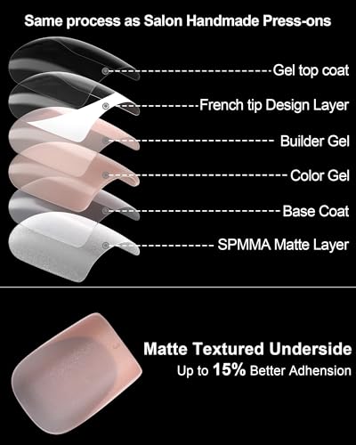 SUPNAIL Short Square French Tip Press On Nails with Glue & Tabs