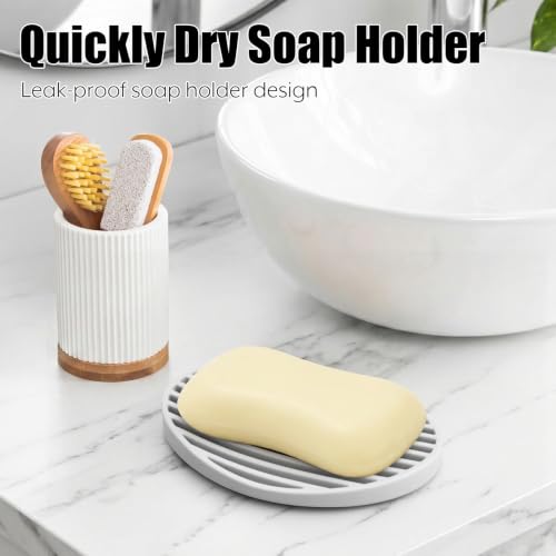Cosmos Silicone Soap Dish Holder - Non-Slip Oval Soap Tray, 3 Pack Gray