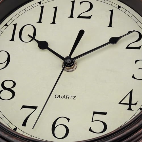 Foxtop 9 Inch Silent Wall Clock, Battery Operated Retro Bronze Decorative Clock